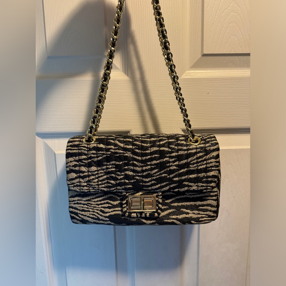 Karl Lagerfeld Elegant Black and White Zebra Print Chain Bag